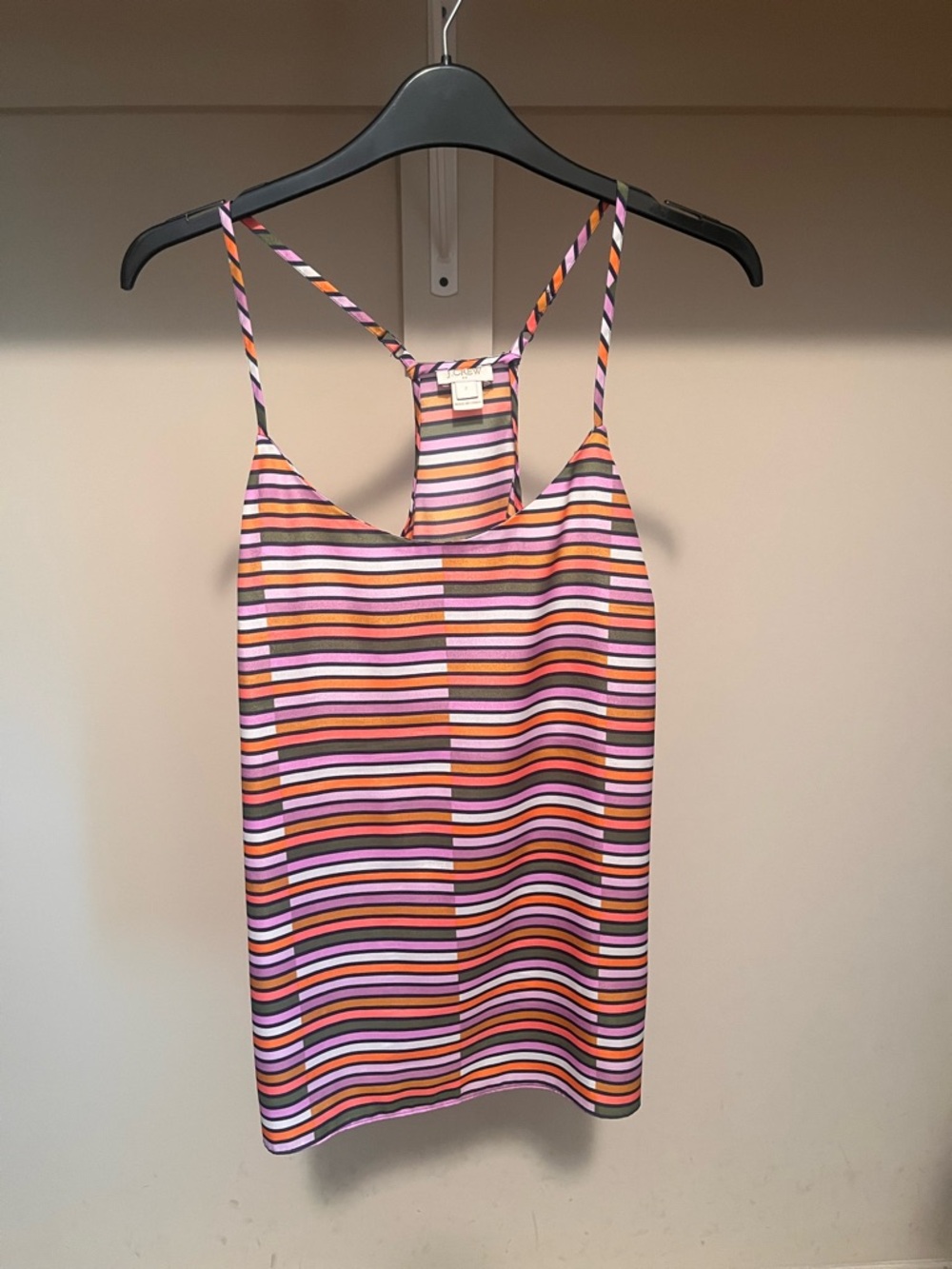 J. Crew Striped Spaghetti-Strap Tank in Pink, Orange, Olive & Black